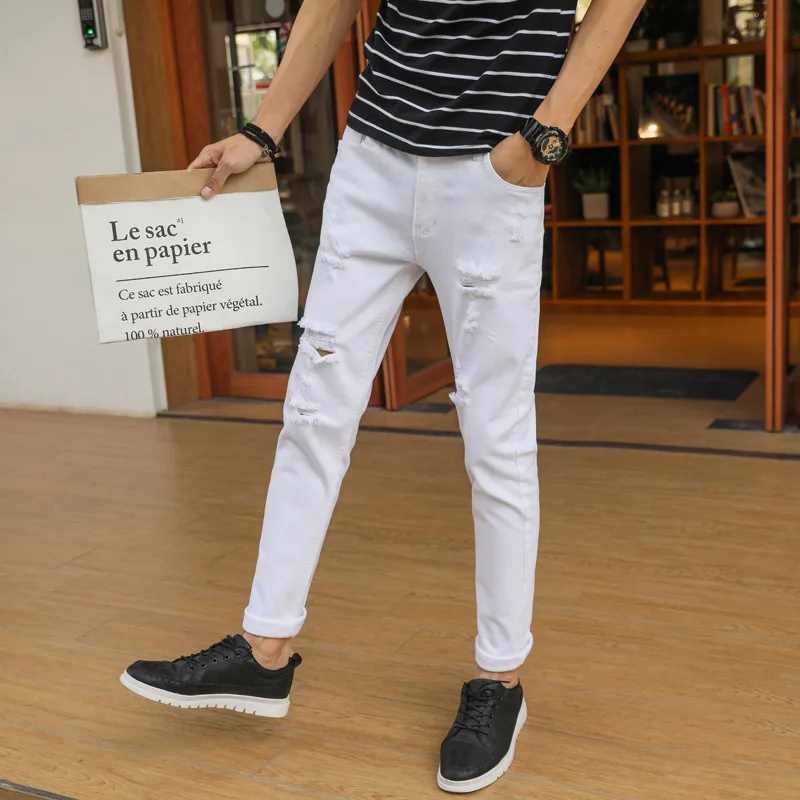 Мужские обтягивающие джинсы до колена в уличном стиле прямые брюки щиколотки