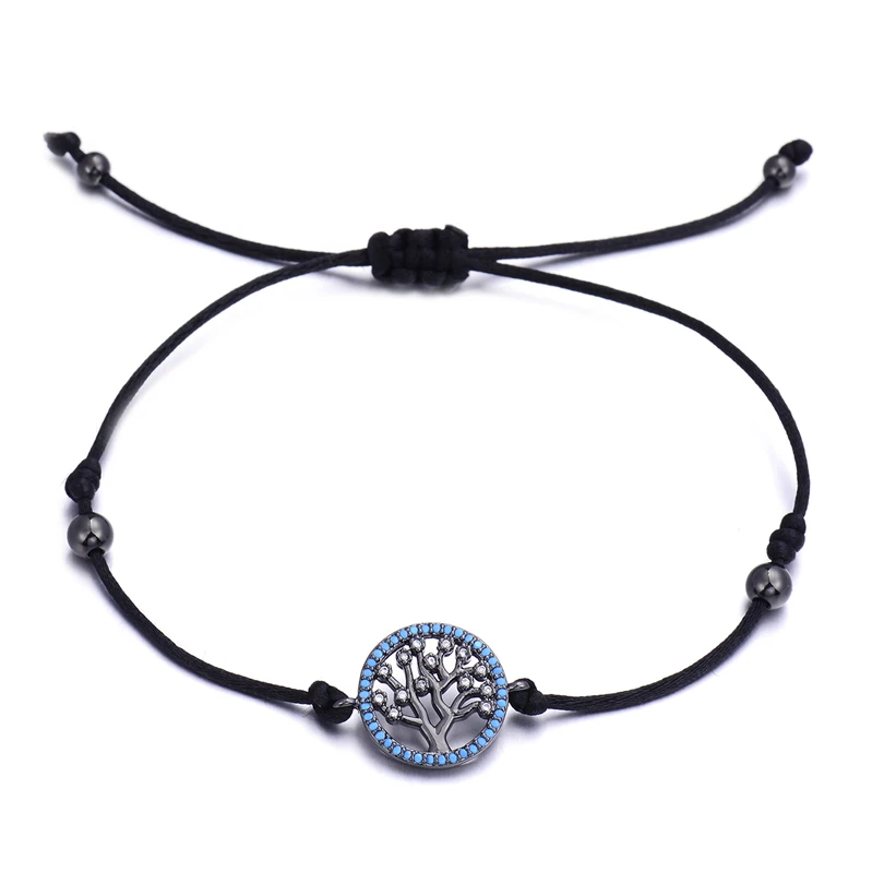 black Pipitree Lucky Blue CZ Циркон жизни Дерево регулируемый браслет с бусинами красные нитяные браслеты для женщин и мужчин Дети Ювелирные изделия подарок - Окраска металла: black