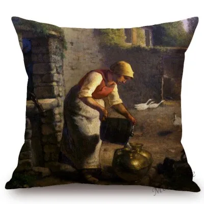Jean Francois Millet Pastoral Realism Oil Painting The Gleaners Harvest Home Decoration Art Pillow case Linen Sofa Cushion Cover