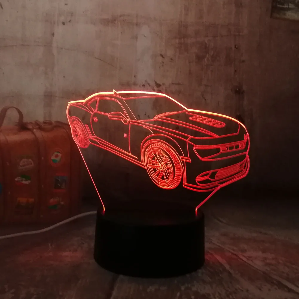 Современный 3D Автомобильный светодиодный ночник RGB, 7 цветов, сменный USB сенсорный Настольный светильник для спальни, домашние, вечерние, декор для мальчиков, подарок для детей