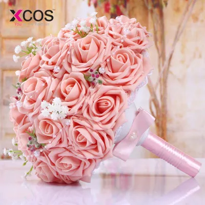 XCOS wedding bouquet Handmade Flowers Decorative Artificial Rose Pearls Bride Bridal Accents Wedding Bouquets | Свадьбы и торжества