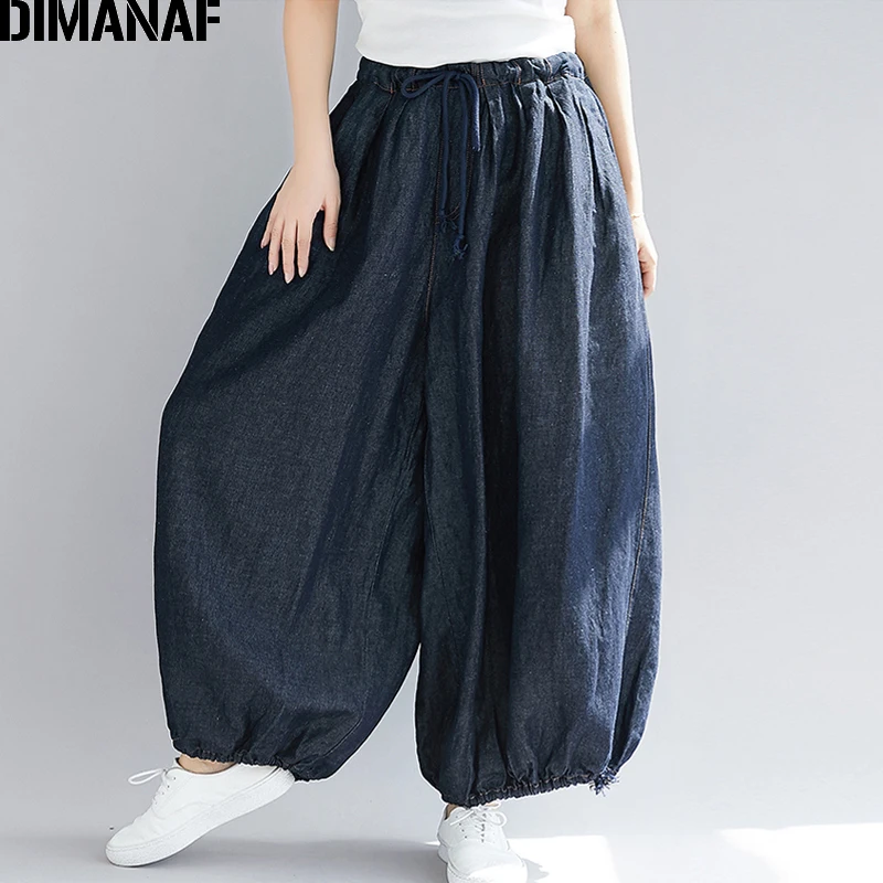 

Женские джинсы с широкими штанинами DIMANAF, повседневные винтажные брюки оверсайз с эластичной талией для осени, 2022