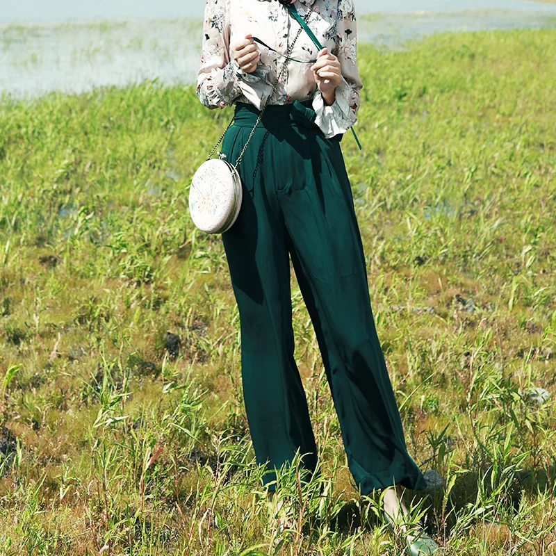 MX228 Autumn 2017 new arrivals vintage belted women high waist wide leg pants | Женская одежда