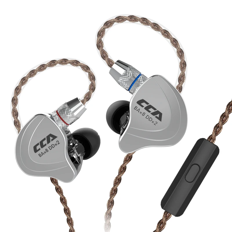 Black with mic EE CCA C10 4BA+ 1DD гибридные наушники в ухо HIFI DJ монитор бег спортивные наушники гарнитура вкладыши для KZ AS10 ZS10 ZST TRN V80 - Цвет: Black with mic