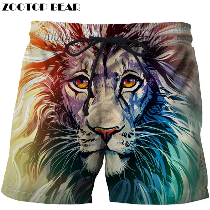 

Colorful Lion 3D Printer Men Shorts Plus Size Breathable Beach Brand Clothing Loose Homme Shorts Quick Dry Polyester Trousers Dr