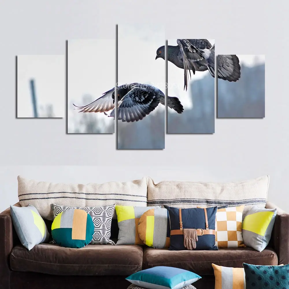 Синий попугай олень животное холст искусство 5 панелей картина в рамке гостиная