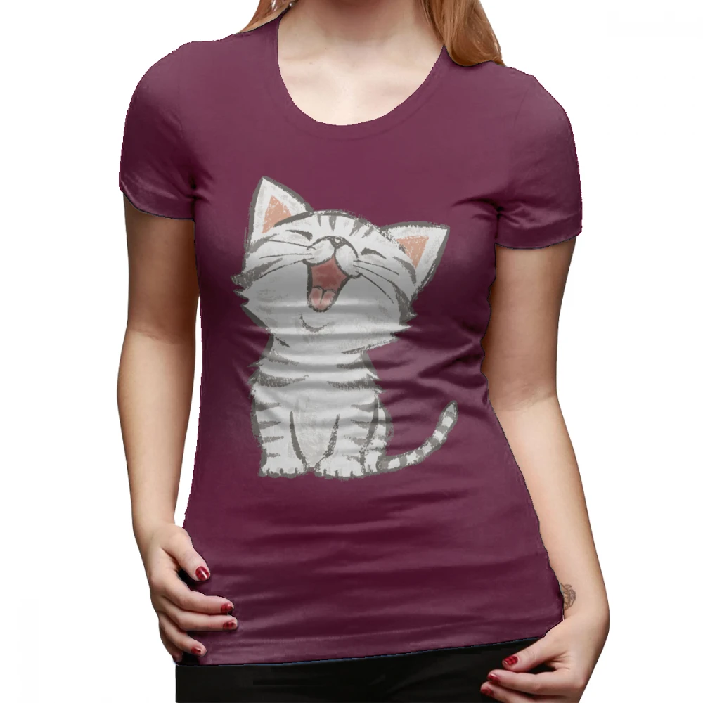 Kitten T-Shirt American Shorthair Happy T Shirt O Neck Funny Women tshirt Street Fashion Black Pattern Cotton Ladies Tee Shirt - Цвет: Коричневый