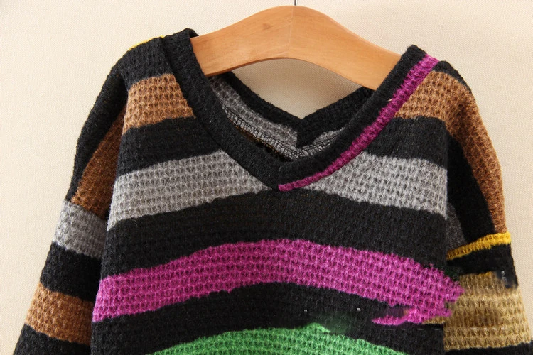 Everweekend для девочек корейский Красочные в радужную полоску модный свитер Топы