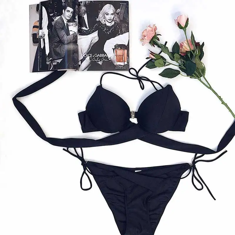 2020 сексуальное черное бикини женский купальный костюм с перекрещивающимися