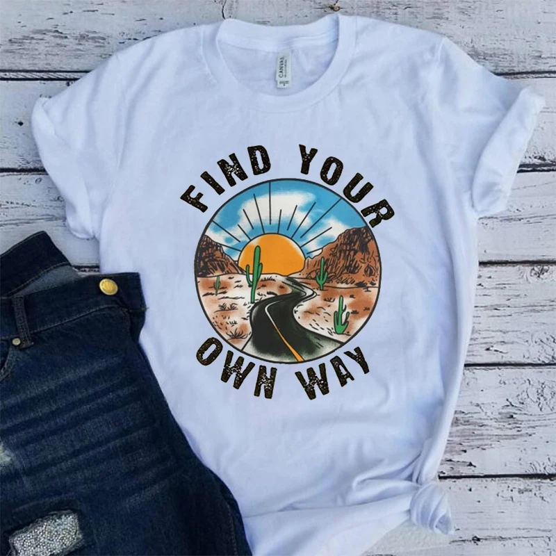 Женская футболка с надписью Find Your Own Way Белая Летняя хлопковая Футболка рукавами