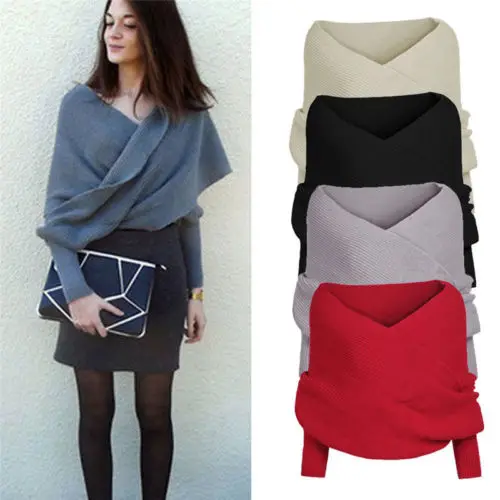 Шарф женский трикотажный с длинным рукавом свободный осень трикотаж запахом |