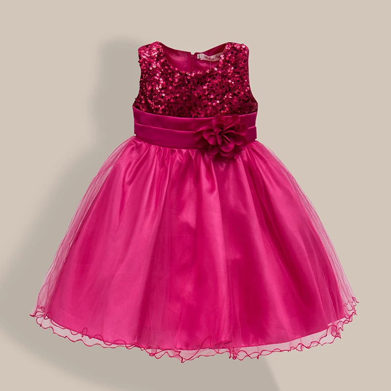 New Fashion Sequin Flower Dress Party Birthday Wedding Princess Toddler Baby Girls Clothes Children Kids Lycra Dresses k1 | Детская
