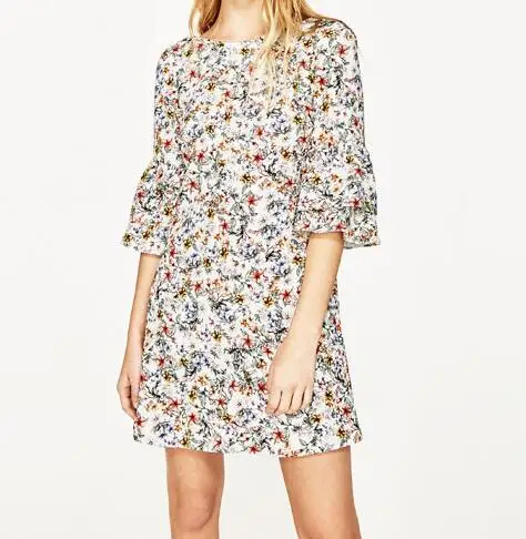 Лето 2017 г. новые женские туфли с цветочным принтом Платье трапециевидной формы