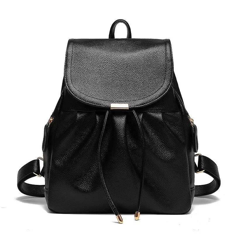 Black Backpack LIKETHIS, высокое качество, школьная сумка из искусственной кожи, женский рюкзак для девочек-подростков, большая вместительность,, Одноцветный, на шнурке, Zaino Donna - Цвет: Black Backpack