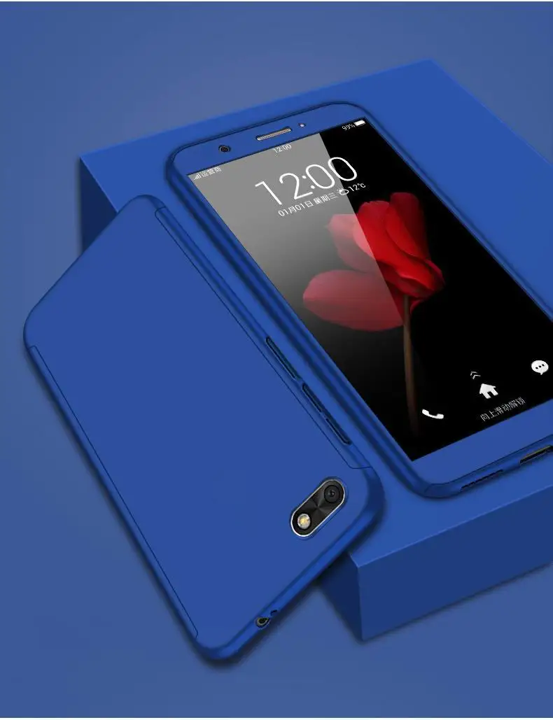 Тонкий жесткий 360 чехол для huawei Honor 7A чехол Honor 7a DUA-L22 чехол для телефона с защитным стеклом для Honor 7A 5,45" - Цвет: blue hard case