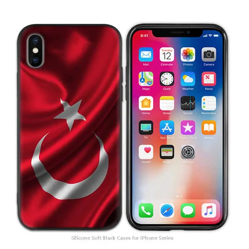 A001 Turkey Turkish Flag Black Scrub Anti-knock TPU Silicone Case Cover for iPhone X XS XR XS 11 11Pro Max 7 8 6 6S 5 5S SE Plus - Цвет: A001
