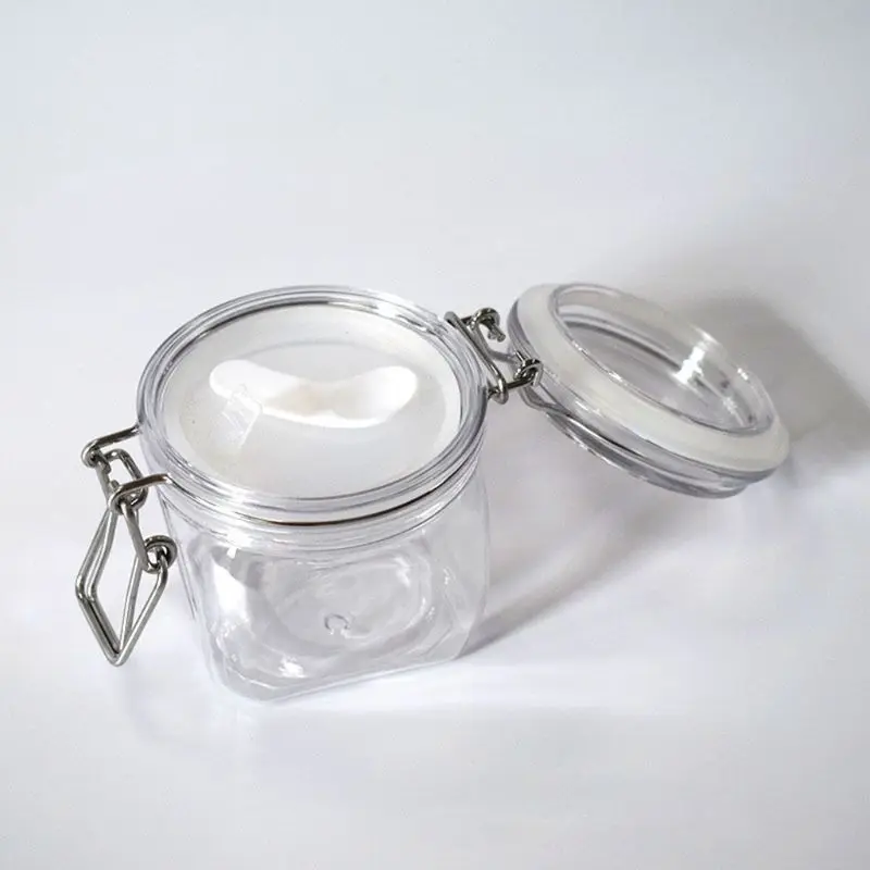 220 мл Пластик квадратный зажим Топ банка для хранения с герметичное уплотнение