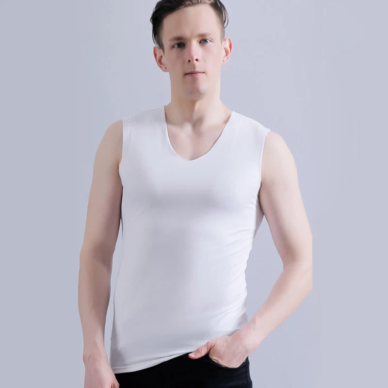 Летняя мужская бесшовная Майка Canotte Ice Silk Tank Top удобный Стрингер Мышцы жилет без рукавов для бега фитнес тренажерный зал одежда - Цвет: Белый