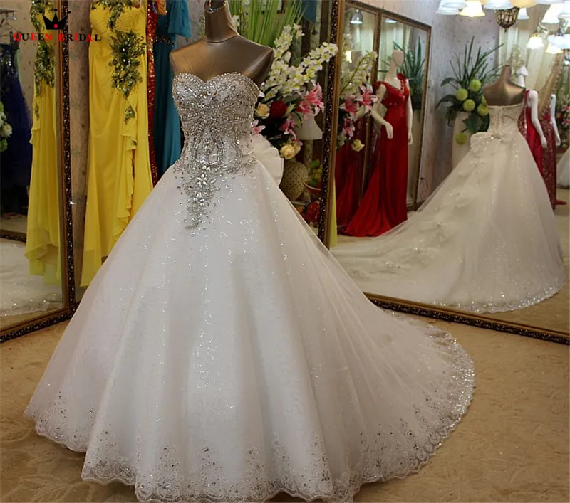 

Real Photo Ball Gown Sweetheart Lace Crystal Beaded Diamond Luxury Formal Wedding Dresses 2021 New Custom Made XH60