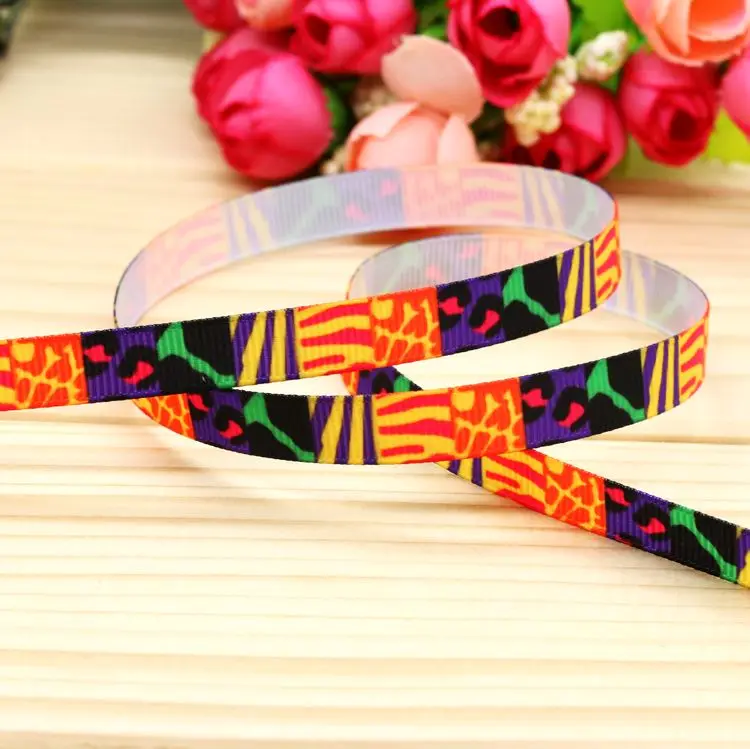 

3/8'' Free shipping leopard printed grosgrain ribbon hair bow headwear party decoration wholesale OEM 9mm H4637