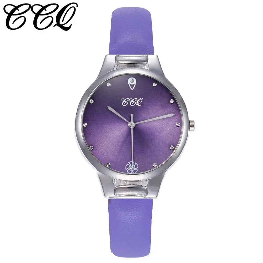 Purple Женские часы с зеленым циферблатом, женские Роскошные Кварцевые наручные часы, модный кожаный ремешок, креативное платье, Подарочные часы, Relogio Feminino - Цвет: Purple