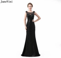 janevini blingbling sequined mermaid long bridesmaid dresses scoop neck beading illusion back sexy black prom party formal dress