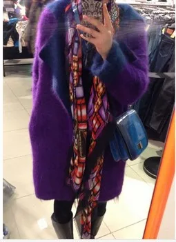 purple red dark blue Новинка женское длинное Норковое кашемировое пальто вязаный натуральный норковый свитер кардиган двойной слой из вельвета с отделкой под куницу Тренч - Цвет: purple red dark blue