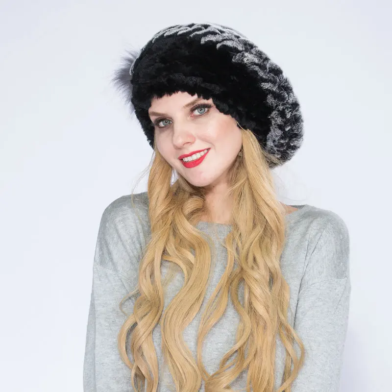 2019 Горячая кролика Рекс женская зимняя вязаная шапка Модный берет толстая новая