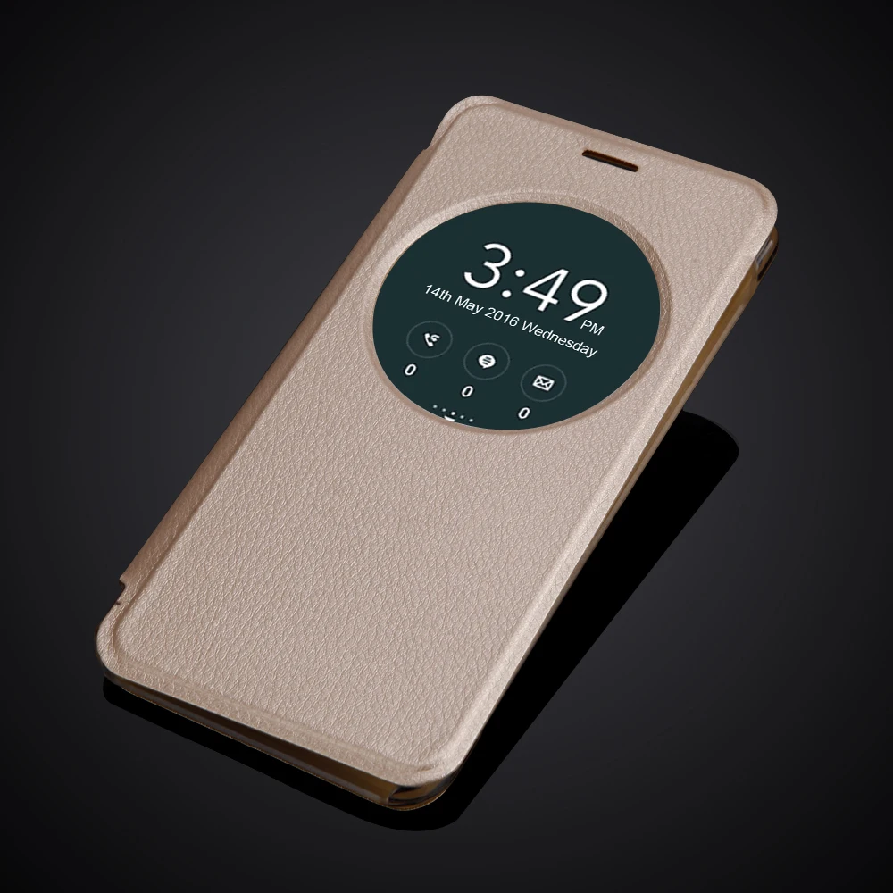 Smart Sleep Quick Circle Window View Shell для Asus Zenfone Max ZC550KL, 5,5 дюймов, откидной кожаный чехол, чехол, сумка для телефона, ответ - Цвет: Золотой