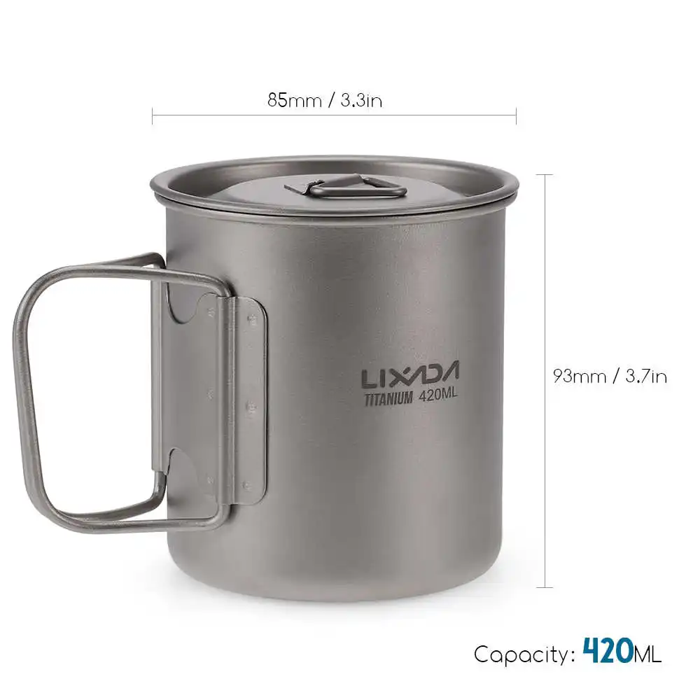 420ml Lixada Ultralight Титан и отдыха на природе, Портативный Кемпинг Пеший Туризм Пикник пивная кружка для воды с складной ручкой 300 мл/350 мл/550 мл/650 мл - Цвет: 420ml
