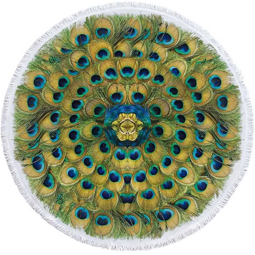 Pattern 4 Круглое пляжное полотенце с кисточками Павлин перо микрофибра Одежда для собак для взрослых пикника йога коврик одеяло покрытие 150 см - Цвет: Pattern 4
