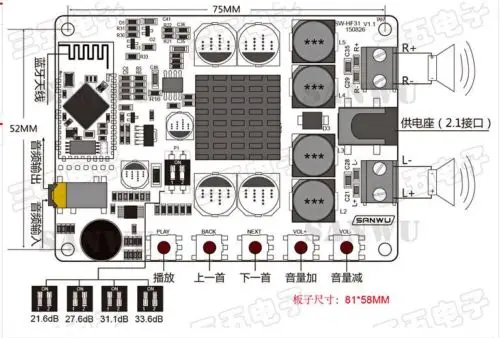 Беспроводной Bluetooth 4 0 TDA7492 2*50 Вт Цифровой аудио приемник стерео усилитель плата AUX
