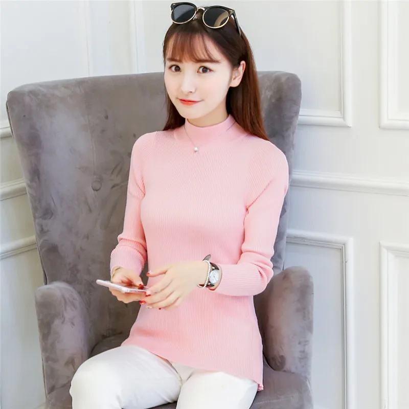 Однотонные женские трикотажные изделия с высоким воротником Осень-зима