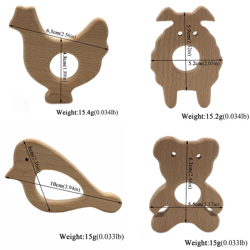 Juguete mordedor de madera para beb&eacute;, juguetes para el cuidado del beb&eacute; y dentici&oacute;n de madera, juguete de habilidades sensoriales de animales, regalo perfecto para la ducha, mordedor de madera sin terminar-4