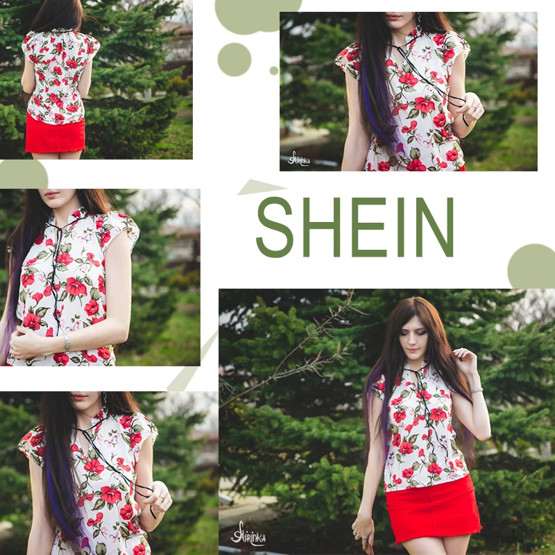 SHEIN Топ С Воротником-Бантом И Цветочным Принтом Женская Многоцветная Летняя Богемная Блузка Со Стоячим Воротником