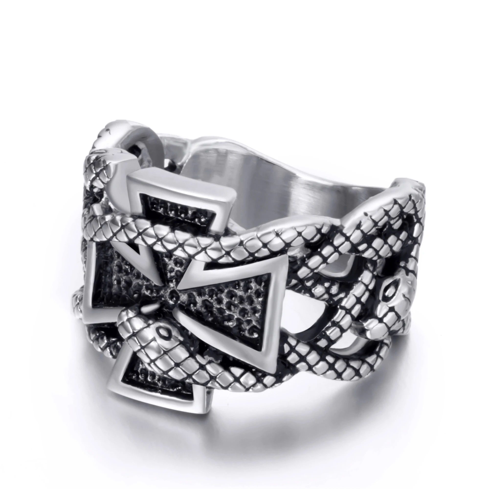 Мужские кольца Elfasio из нержавеющей стали Железный крест змеиная кожа масонское