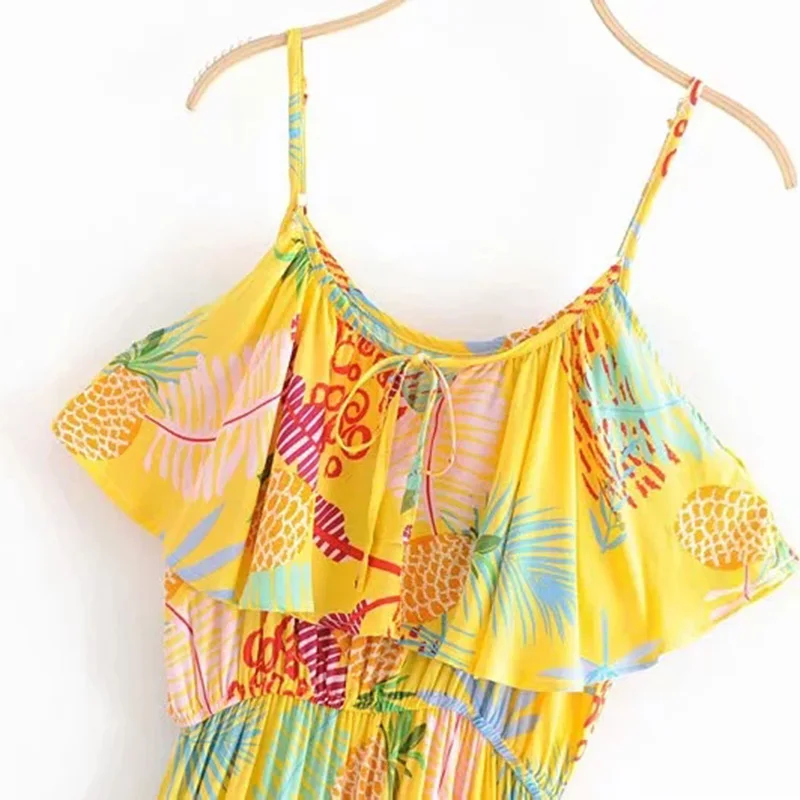 Летнее женское Цветочное платье свободное элегантный на бретельках до колена