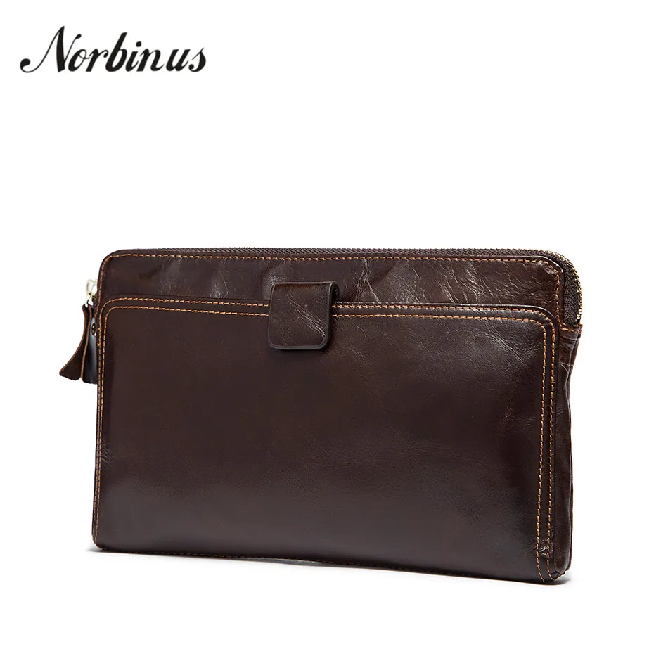 Мужской кошелек Norbinus из натуральной кожи клатч на молнии с кармашком для монет