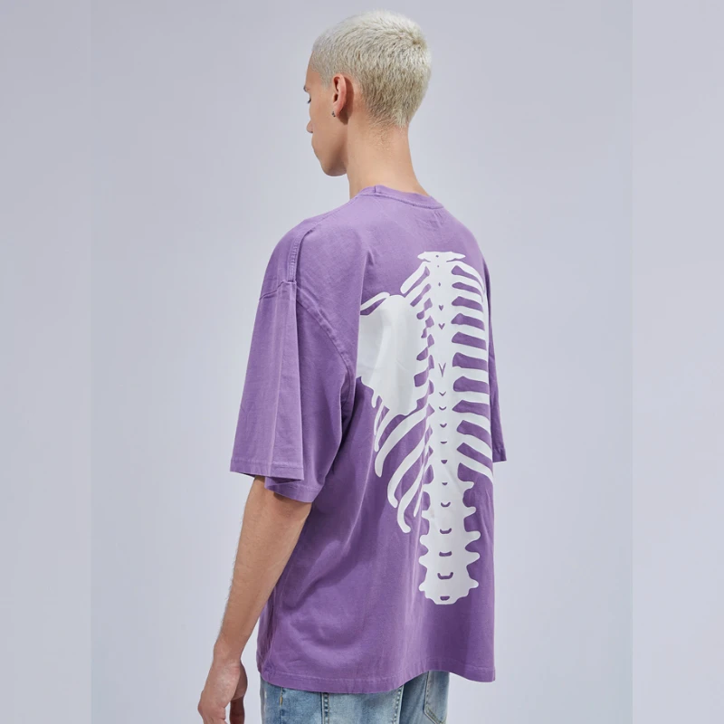 Скелет Crewneck винтажная фиолетовая футболка мужская хип-хоп свободная футболка с коротким рукавом