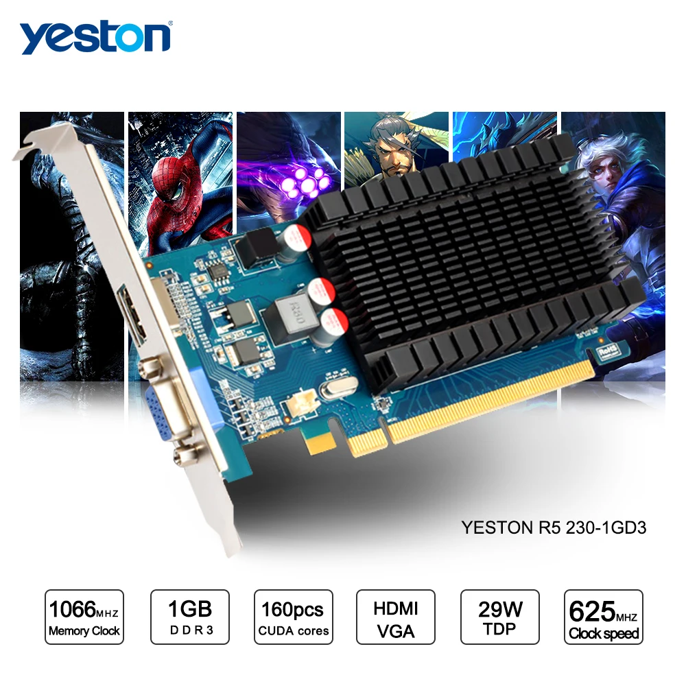 Yeston Radeon R5 230 GPU 1 ГБ GDDR3 64 бит игровой настольный компьютер ПК видеокарты Поддержка VGA/HDMI