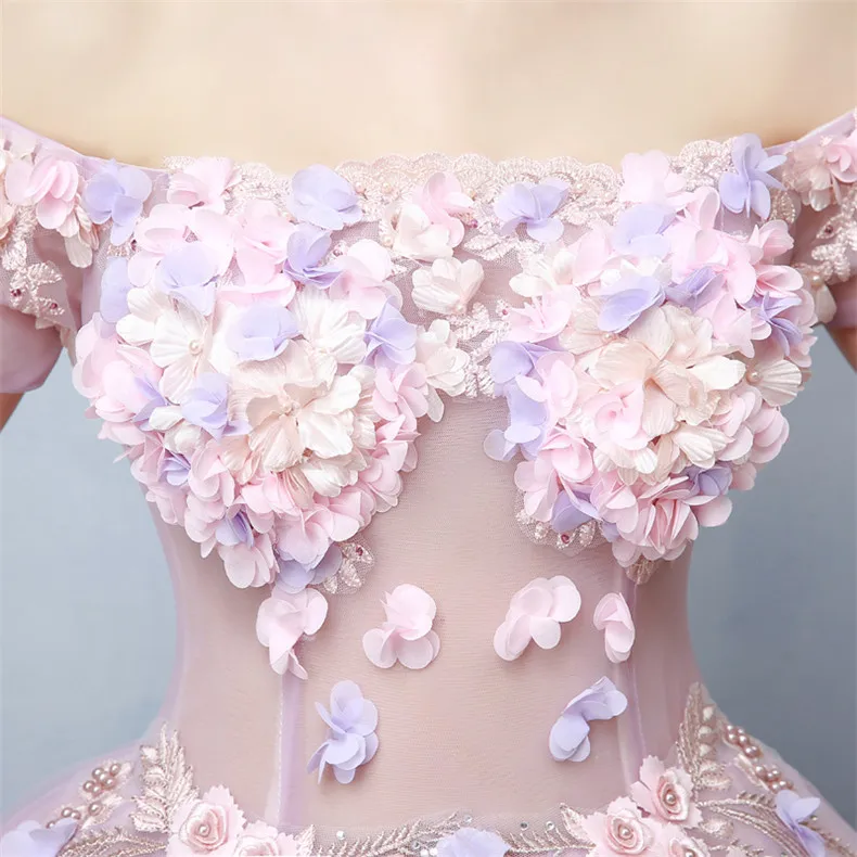 Walk Beside You сиреневое Розовое Бальное Платье с открытыми плечами vestidos de 15 anos дебютантное бальное платье Цветы quince anos