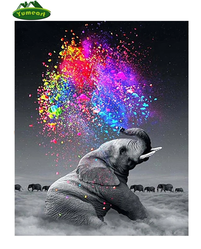

YUMEART 5D Diamond Painting Cross Stitch rainbow elephant Diamond Embroidery Square Diy Diamond Mosaic Home Decoration