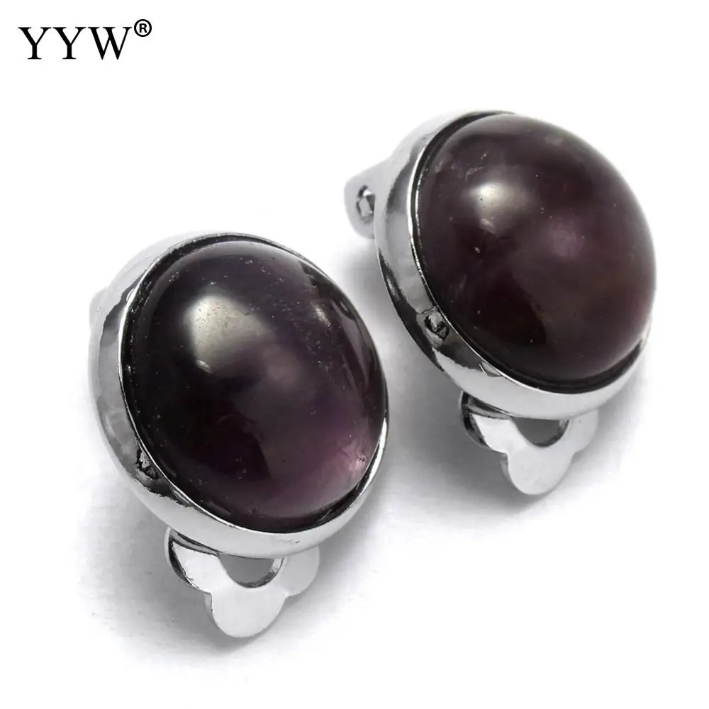 amethyst YYW панковские Женские винтажные сережки серебристого цвета без пирсинга, клипсы, натуральные аметисты, малахит кварц, Кафф, клипсы, серьги - Окраска металла: amethyst