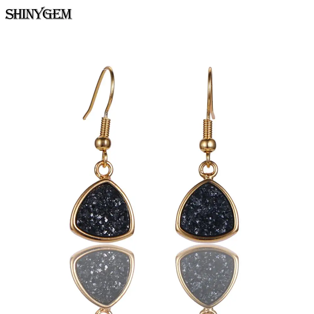 Black Серьги-капли с золотым покрытием ShinyGem, серьги-подвески, сверкающие, длинное из натурального камня, серьги с опалом, минеральными кристаллами для женщин - Окраска металла: Black