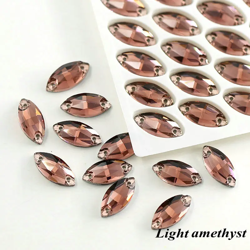 light amethyst 7*15 мм, конский глаз, серебряная основа, 2 отверстия, пришитые стразы, бисер, швейный кристалл, камень для украшения для одежды - Цвет: light amethyst