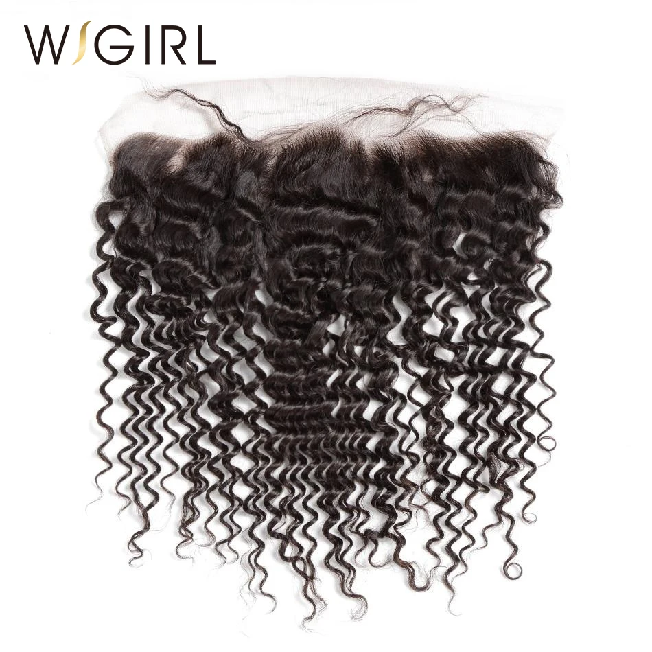 Wigirl волосы глубокая волна Кружева Фронтальная Закрытие бразильские Remy человеческие волосы с волосами младенца 130% плотность с предварительно выщипанной линией волос