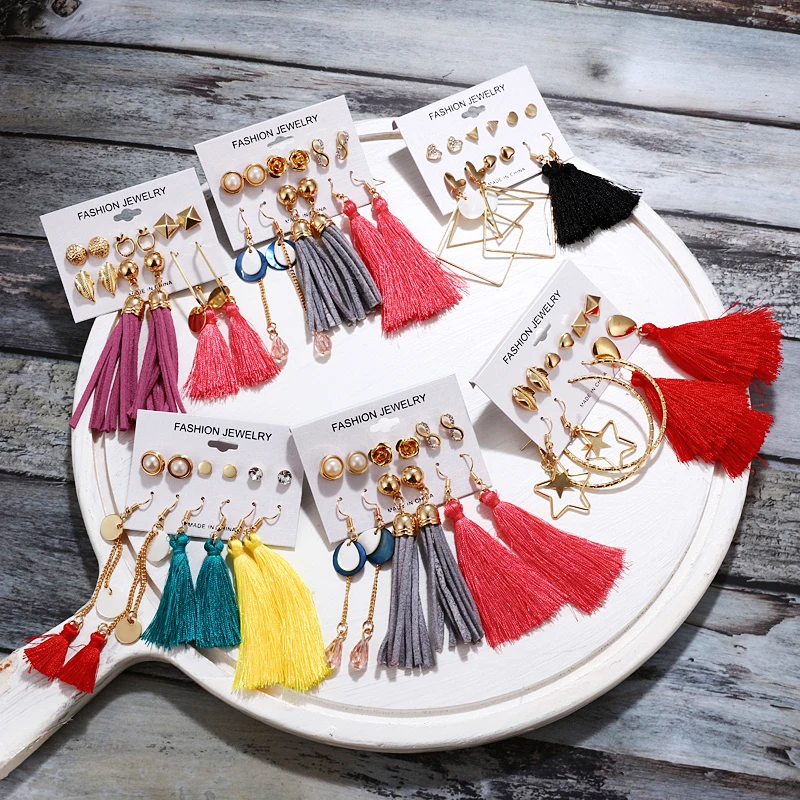 Бохо серьги с кисточками в богемном стиле длинный Комплект сережек для женщин