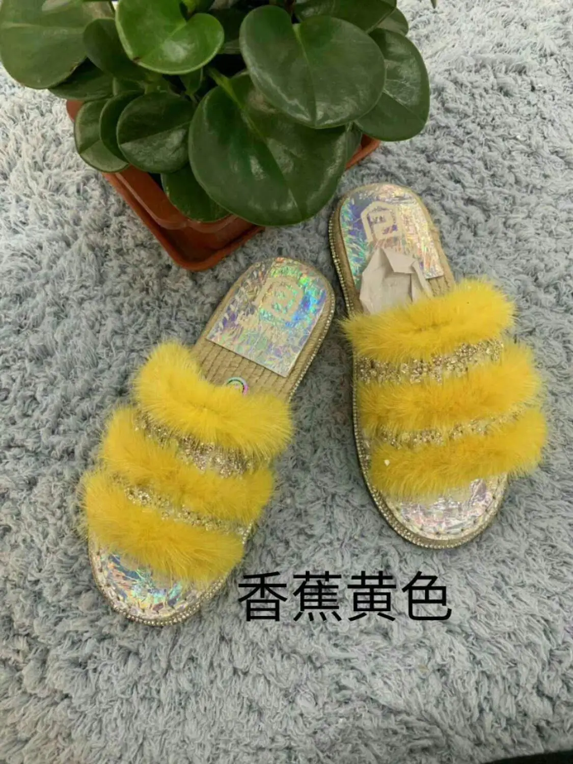 as picture 06 Г., новые тапочки из меха норки льняные соломенные пляжные шлепанцы летние меховые тапочки с перфорацией, женская обувь - Цвет: as picture 06