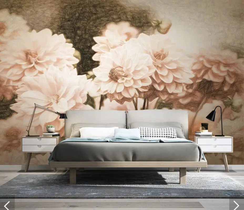 3D Nordic Flower Wallpaper Murals for Living Room Home Wall Mural Decals Hand Painting Art Floral Paper Contact | Обустройство дома