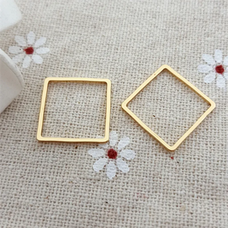 50pcs/lot 12MM &amp 16mm Gold Closed square Charms Connector Simple handmade tag pendants jewelry DIY material | Украшения и